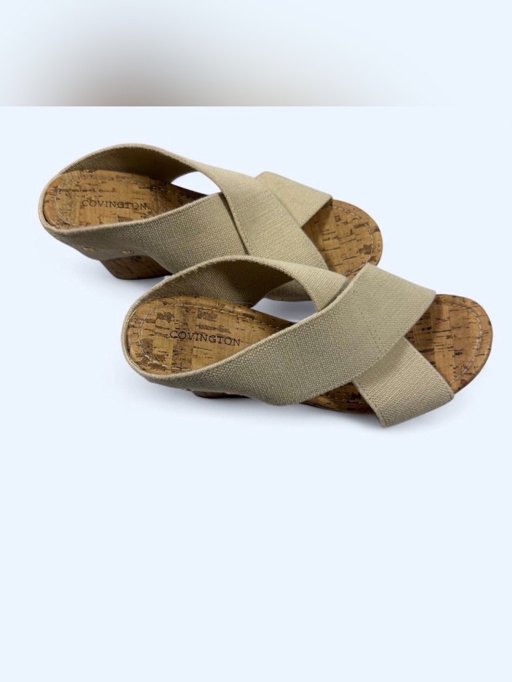Covington Tan Crisscross Cork Wedge Sandals